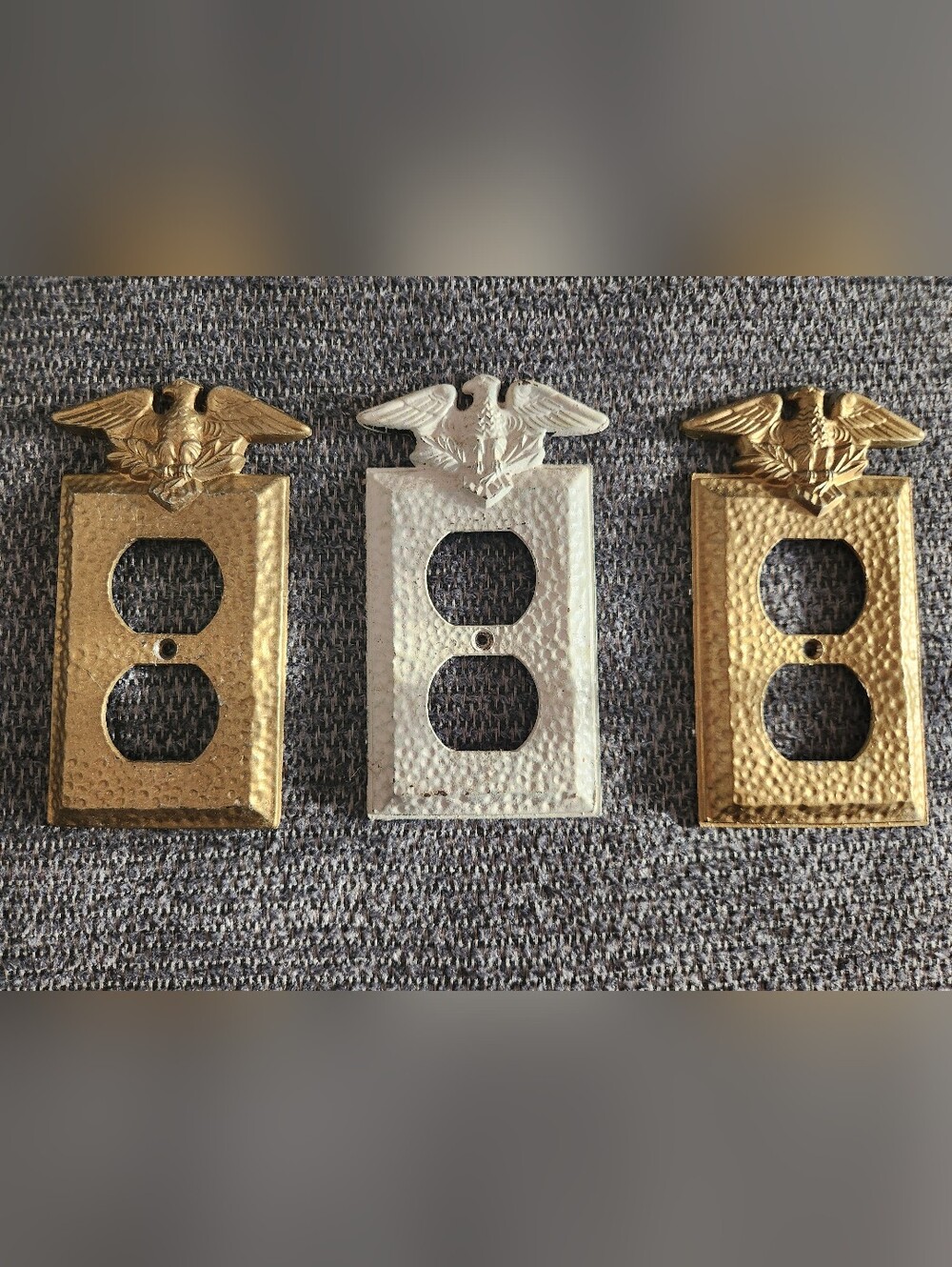 Set Of 3 Vintage Brass American Eagle Outlet Covers By American Tack & Hardware
